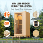 Uimoso 1 Person Far Infrared Wooden Sauna Room 1140W Home Spa Bluetooth Speakers