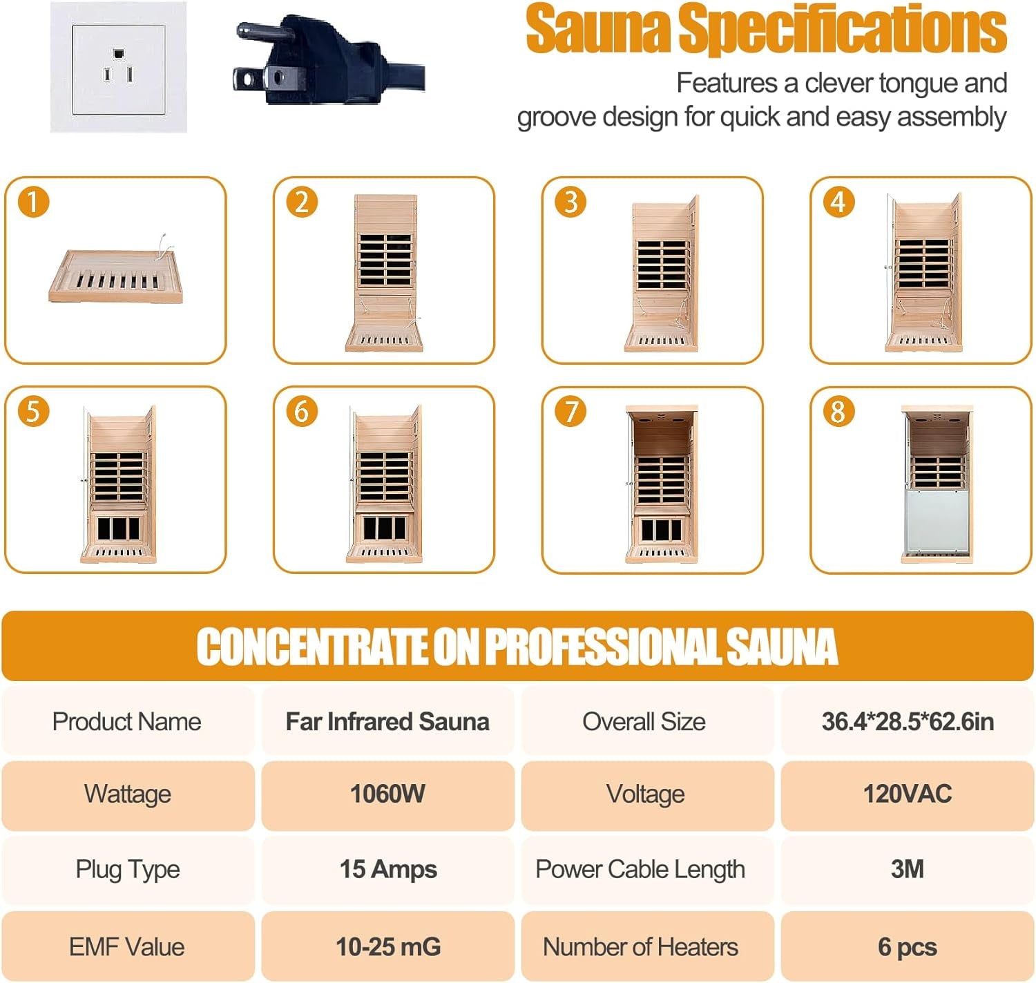 Far Infrared Sauna Canadian Hemlock Deluxe 1 Person Infrared Home Sauna Room 1060W/120V Low EMF Mini Indoor Sauna with Red Light, Right Side