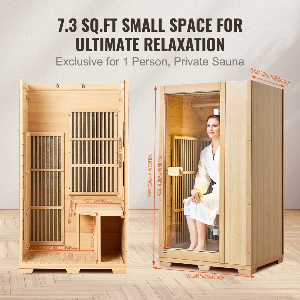 Uimoso 1 Person Far Infrared Wooden Sauna Room 1140W Home Spa Bluetooth Speakers
