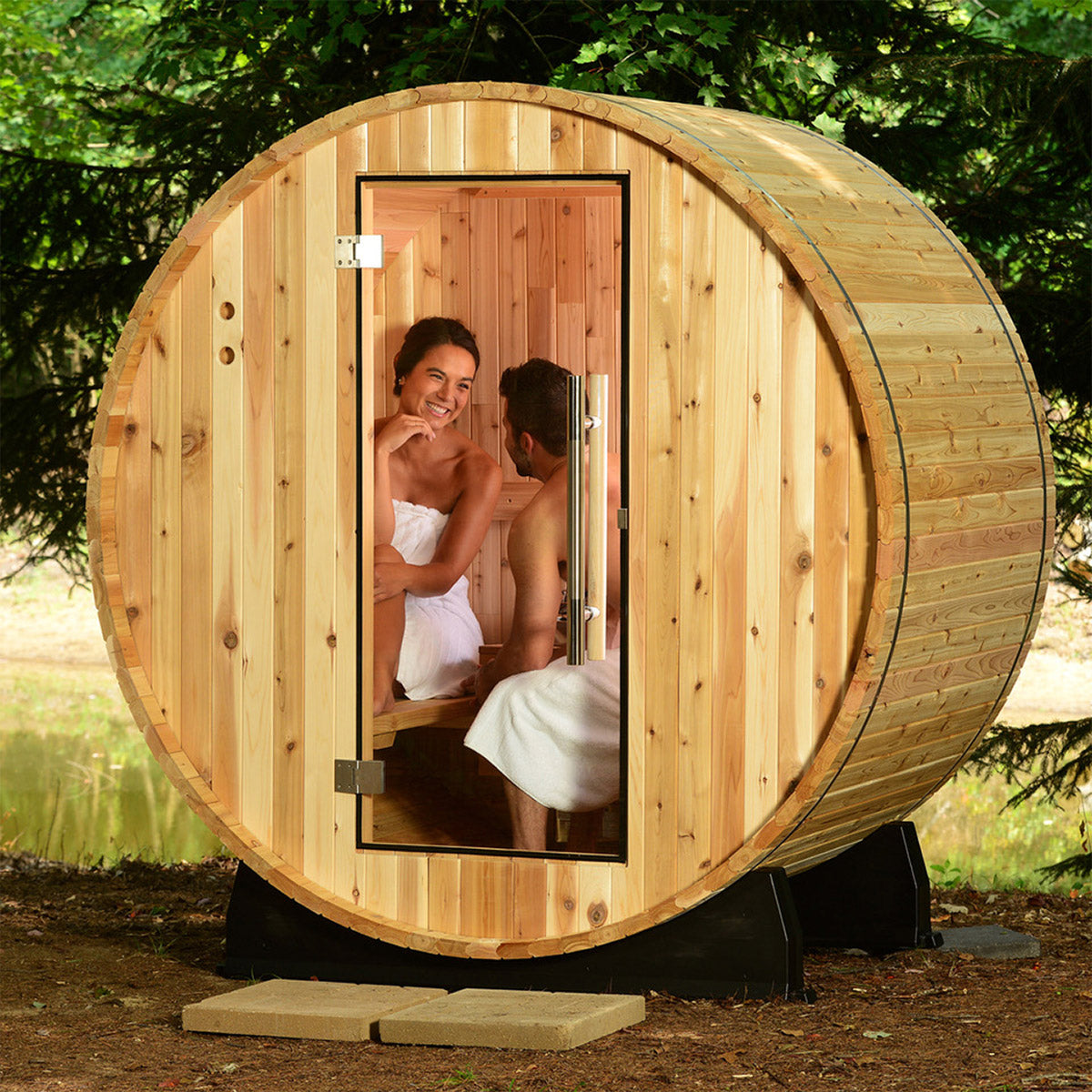 Almost Heaven Saunas Duet 2-Person Outdoor Barrel Sauna