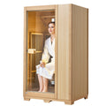 Uimoso 1 Person Far Infrared Wooden Sauna Room 1140W Home Spa Bluetooth Speakers