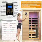 Low EMF Indoor Sauna, Infrared Sauna for Home, 2 Person Infrared Sauna, Canadian Hemlock, 9 Low EMF Heaters, 2 Chromotherapy Lights, 2 Bluetooth Speakers, 1 LED Reading Lamp, 1750W