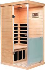 Far Infrared Sauna Canadian Hemlock Deluxe 1 Person Infrared Home Sauna Room 1060W/120V Low EMF Mini Indoor Sauna with Red Light, Right Side