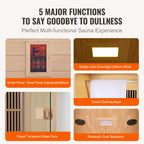 Uimoso 1 Person Far Infrared Wooden Sauna Room 1140W Home Spa Bluetooth Speakers