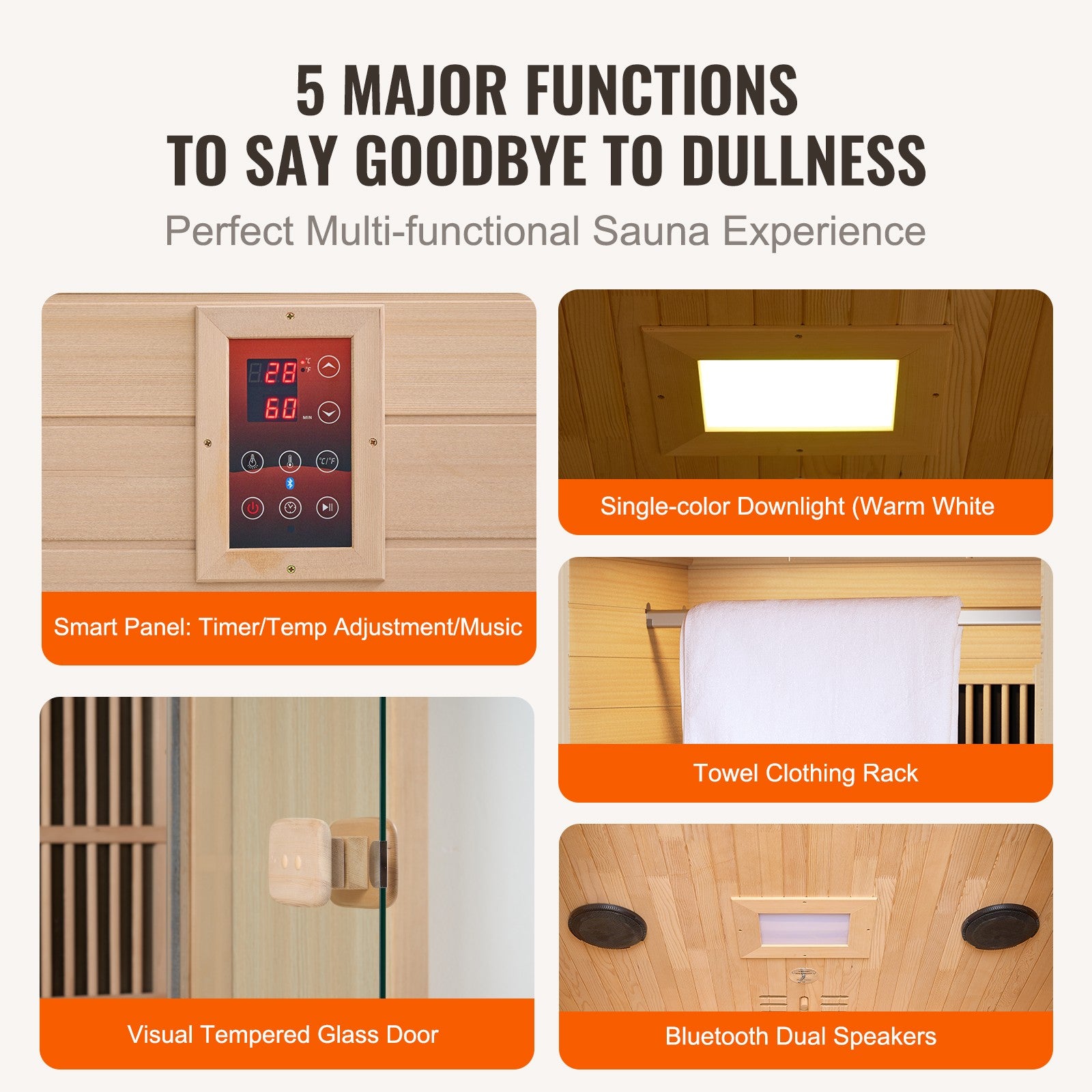 Uimoso 1 Person Far Infrared Wooden Sauna Room 1140W Home Spa Bluetooth Speakers