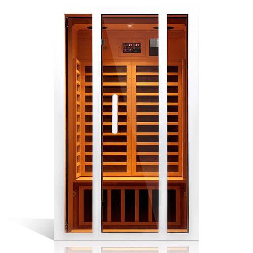 2 Person Extendable FAR Infrared Sauna for Home, Hemlock Wood Low EMF 6 Carbon Heaters Indoor Saunas with LED Lights, Bluetooth Speaker, Digital Control Panel, and Seating Bench