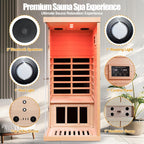 Far Infrared Sauna Canadian Hemlock Deluxe 1 Person Infrared Home Sauna Room 1060W/120V Low EMF Mini Indoor Sauna with Red Light, Right Side