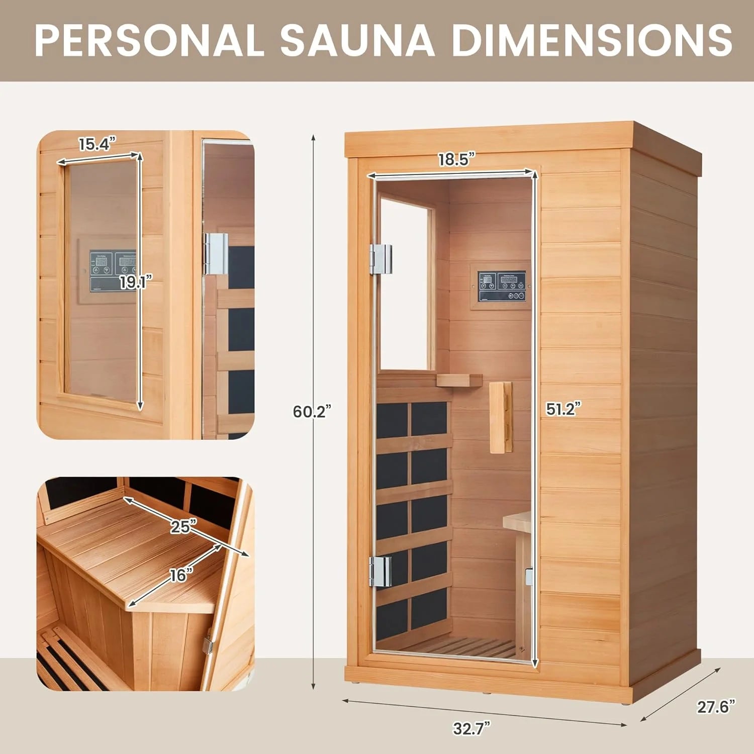 1 Person Infrared Sauna, Full Spectrum Infrared Sauna for Home, Indoor Dry Sauna with 4 Heater Panels, Bluetooth and Tempered Glass,Canadian Hemlock