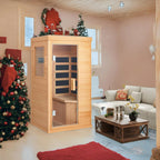 1 Person Infrared Sauna, Full Spectrum Infrared Sauna for Home, Indoor Dry Sauna with 4 Heater Panels, Bluetooth and Tempered Glass,Canadian Hemlock